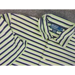 Polo Ralph Lauren Shirt Mens Med Lime Green Blue Striped Cotton Polo Pocket